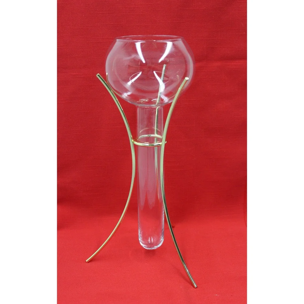 PartyLite Summit Glass & Base Gold Clear P0135B P0135G Candle Holder Set